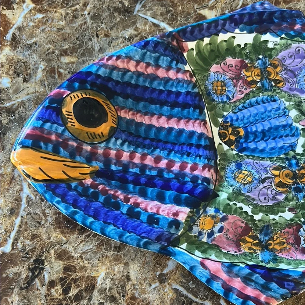 Skyros ,Colorful Fish-Shaped Ceramic Plate. Hand painted in Greece.
